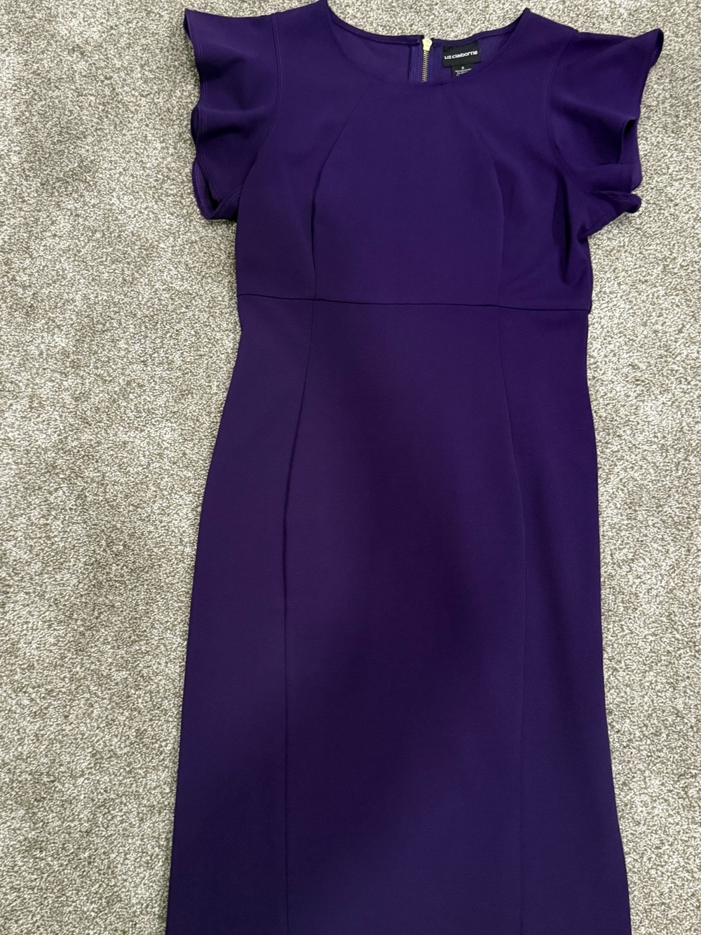 Liz Claiborne Purple Midi Dress with Ruffle Sleeves
